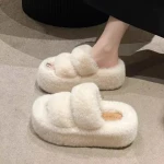 2024 Female New Autumn And Winter 7 Cm Thick Outsole Fashion Designer Fur Slippers Women Cotton Platform Warm Slippers