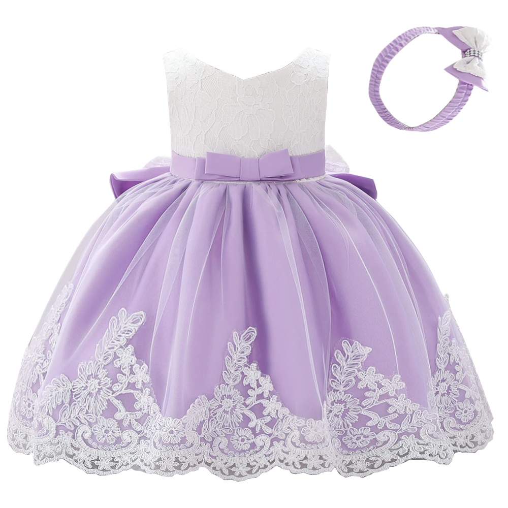 3-24Month Infant Kids Clothing Lace Flower Girl First Birthday Party Dress With Free Headwear L1911XZ