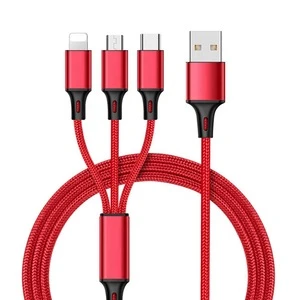 3 in 1 fast charging  2A usb data braided cable for mobile phone devices