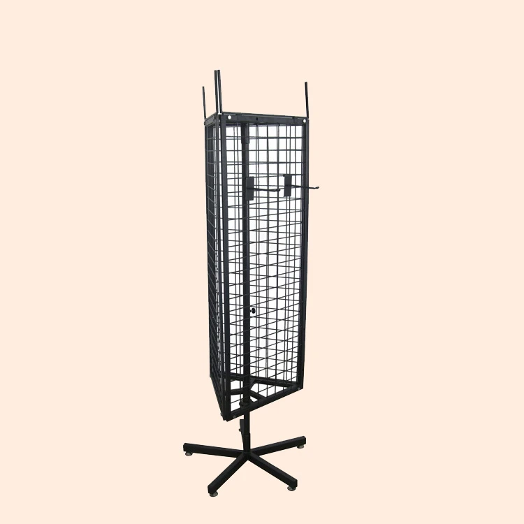3 sides grid mesh hanging items rotating spinner display stand with hooks