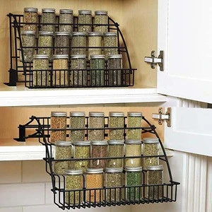 3 Tier Pull Down Spice Rack- Easy Reach Kitchen Storage Shelf Organizer for Cabinet and Pantry-Holder for Seasoning Jars Bottles