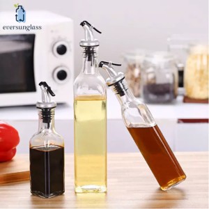 300ml Square Shape Clear Glass Bottle with Plastic Caps