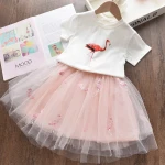 315EAY31635 summer baby girls dresses with tulle dress pink flamingo childrens clothes kids clothing wholesale