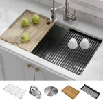 32-inch Undermount 16 Gauge Single Bowl Stainless Steel Kitchen Sink with Integrated Ledge and Accessories