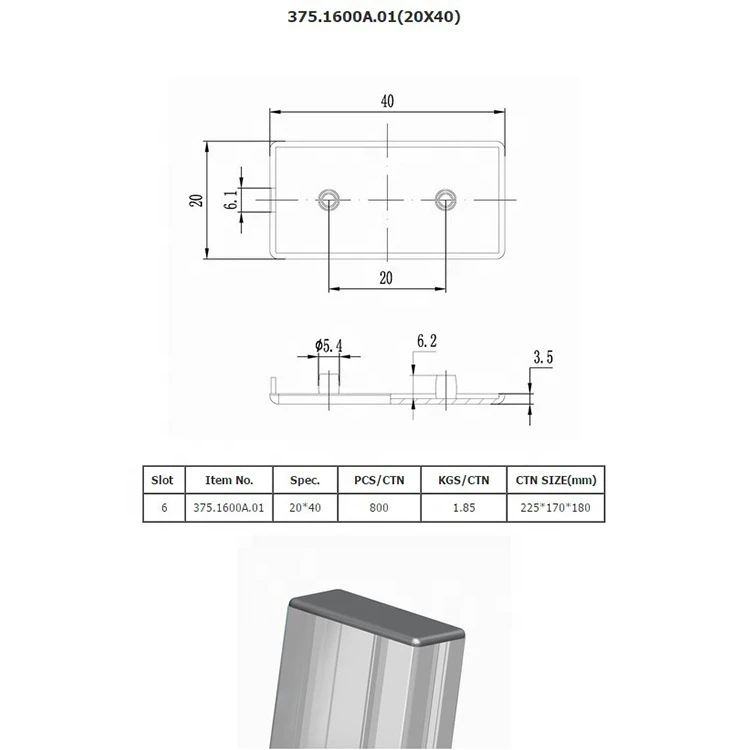 375.1600A.01 T slot aluminum profile black plastic square end cap