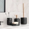 4 Piece Black Marble Bathroom Set With Soap Dispenser Toilet Brush Holder Tumbler Soap Dish