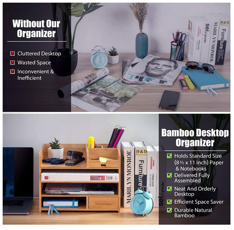 Buy 4 Tier Bamboo Desk Organize With Drawers For Home Office Table Top ...