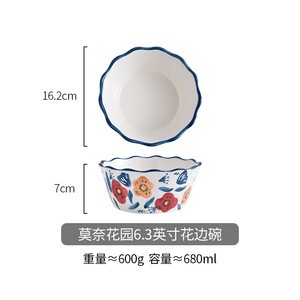 6.3 Inch Porcelain Lace Serving Bowls Japanese Style Plant Flowers Series Suit for Fruit Snacks Rice Noodle Side Dishes Ceramic