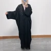 7039 hot products green abaya v neck beaded muslim women dress abaya islamic clothing for party outside