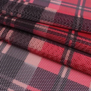 75D eyelet fabric mesh polyester fabric with red check print