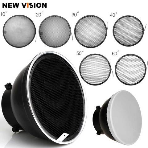 7inch 18cm Standard Reflector Diffuser with 10/20/30/40/50/60 Degree Honeycomb Grid for Bowens Mount Studio Light Strobe Flash
