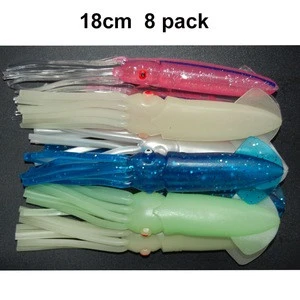 8pcs/bag  18cm Soft Squid Fishing Lures For Jigs Mixed Color Big Game Fishing Luminous Squid Skirts Artificial Jigging Bait