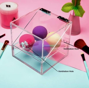 Acrylic Covered Makeup Sponge Holder with Lid 4 Slots Makeup Sponge Organizer Box for Beauty Blender