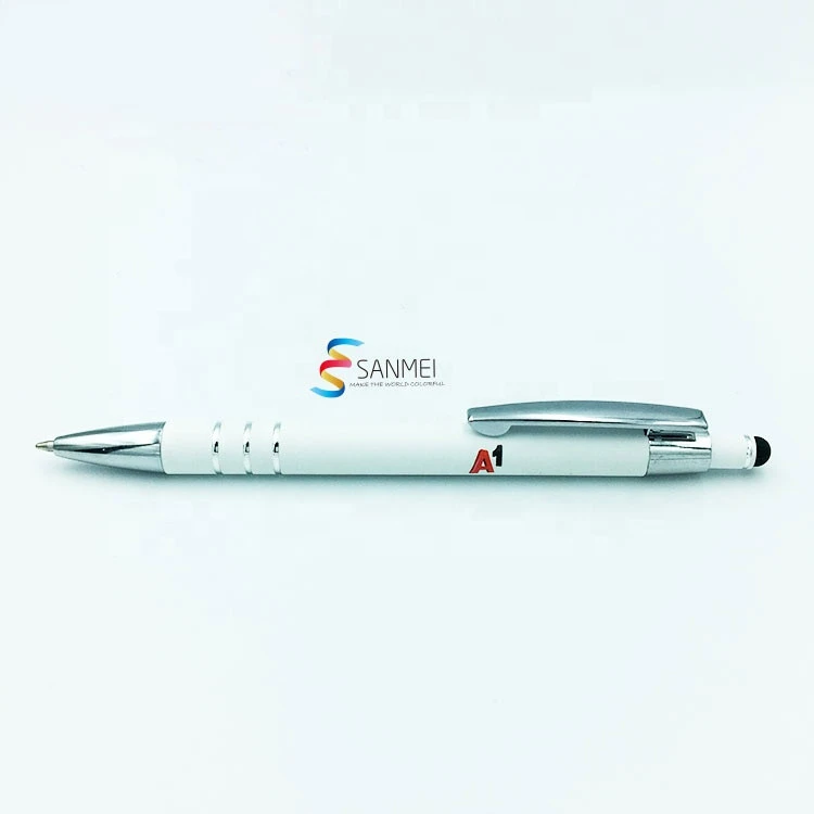 Advertising custom logo printed ballpoint pen promotional luxury ball pen rubber spray touch screen stylus aluminum metal pen