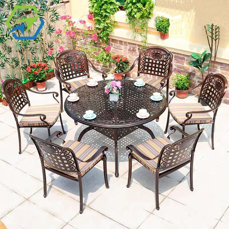 All weather cast aluminum outdoor dining table set garden furniture
