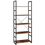 Amazon Hot Sale 5 Tier Vintage Bookcase Modern Wood Look Accent Metal Frame Bookshelf  Bookcase