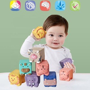 Amazon hotsale 3D touch hand baby learning baby bath toy funny animals soft toy silicone baby blocks
