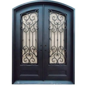 American villa exterior wrought iron double door with transom grill design