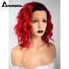 Anogol Short Curly Bob Synthetic Wigs Ombre Red Lace Front Wig