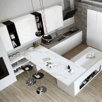Artificial White Marble Quartz Dining Table Top Kitchen Countertop Vanity Tops