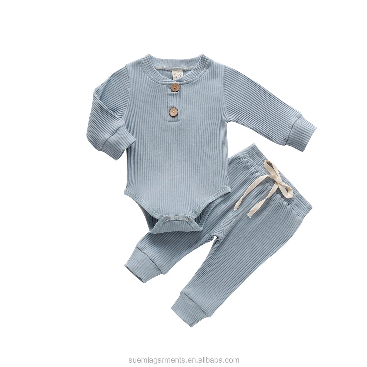 Autumn Infant Baby Girls Boys Ribbed Cotton Bodysuits Draw String Pants Outfits Baby Clothes Sets