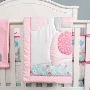 Baby Pink Nursery Crib Bedding Sets Elephants &amp; Puppy Girls include  bumper pads quilt crib sheet skirt from factory can do OEM