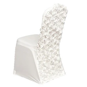 Back rose rosette white spandex wedding chair cover
