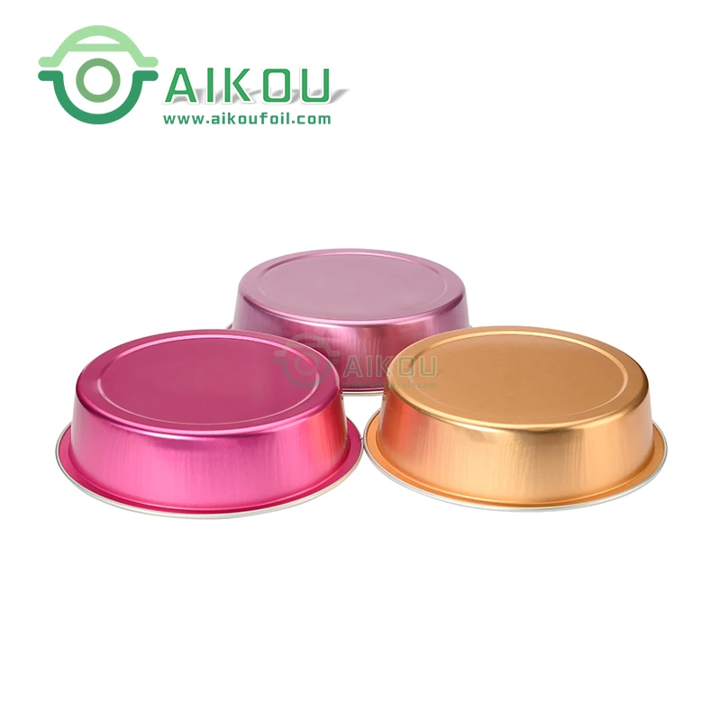 Bakery tool disposable ice cream black gold round 215ml smooth wall aluminum foil baking cup cake pan yogurt dessert container