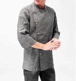 Bamboo Oxford Mens Chef Coat 3/4 Sleeved Korean Cuisine Restaurant Snaps Chefs Work Clothes Chef Jacket
