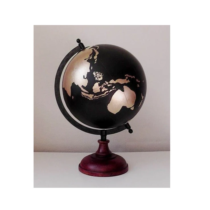 Black &amp; Golden Geographical Globe with Wooden  Base