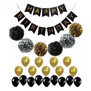 Black Gold Birthday Party Decoration Supplies Paper Flower Ball Latex Balloon Set Party Decoration Balloons