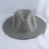 Black Pure color hat with black satin ribbon with sweatband support oem Panama straw hat