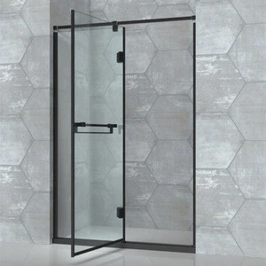 Black Steel Frame Hinge Glass Shower Door D81