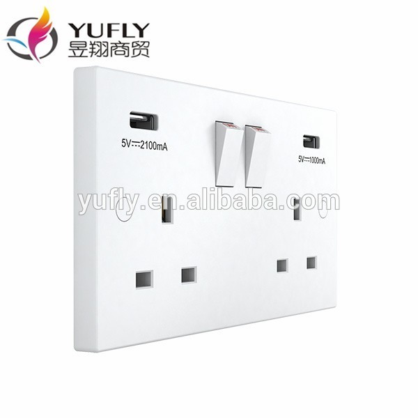 British 13A double USB electric wall power switched socket