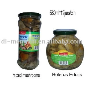 canned mushrooms pickled in glass jars