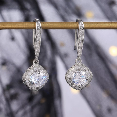 CAOSHI Cute Female Crystal Pink Blue White Drop Earrings Silver Color Zircon Stone Earrings Small Dangle Earrings For Women