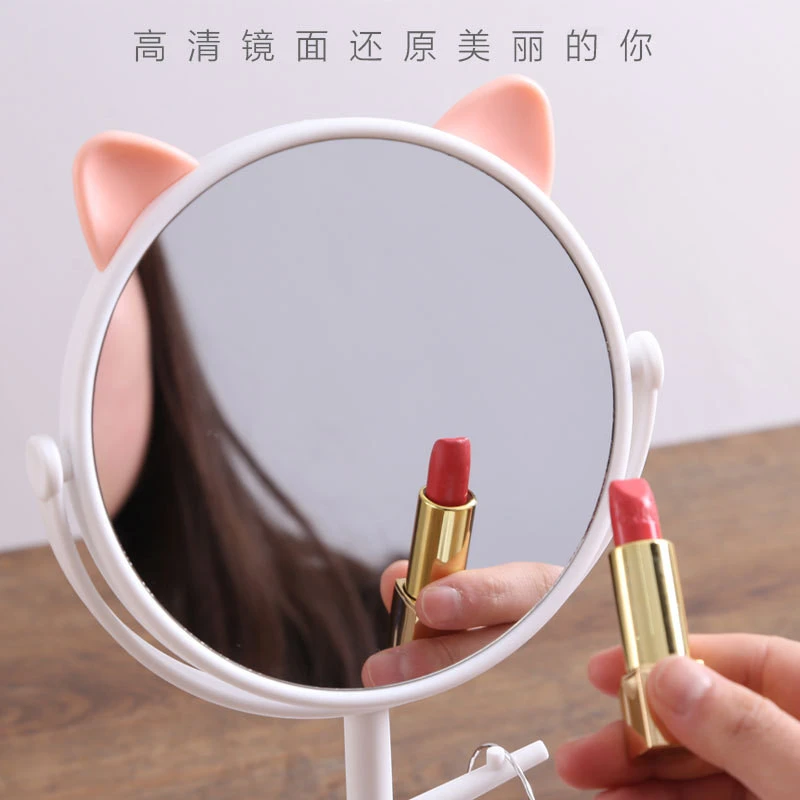 Cat ear mirror HD desktop rotating makeup mirror dressing table creative simple beauty princess mirror