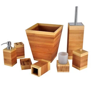 Cheap Price Eco-Friendly Bamboo Hotel Promotional Bathroom Accessories Set Storge Box