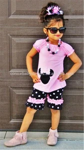 children girls cotton icing shorts black mouse outfits summer boutique clothing