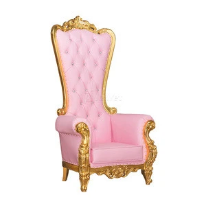China High Back Event Wooden Upholstery Fabric Pink Throne Chair