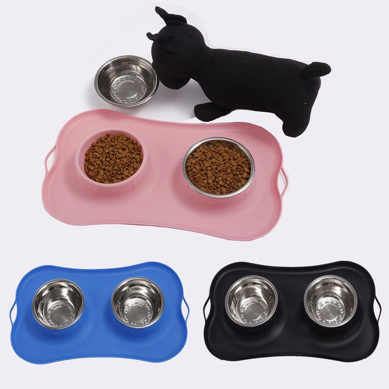 Color Non Slip Stainless Steel Silicone Slow Feeder Pet Dog Bowl Double Cat Dog Bowl Steel
