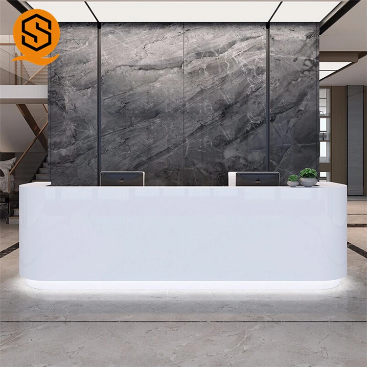 Corians artificial stone reception desk white office reception counter for hotel