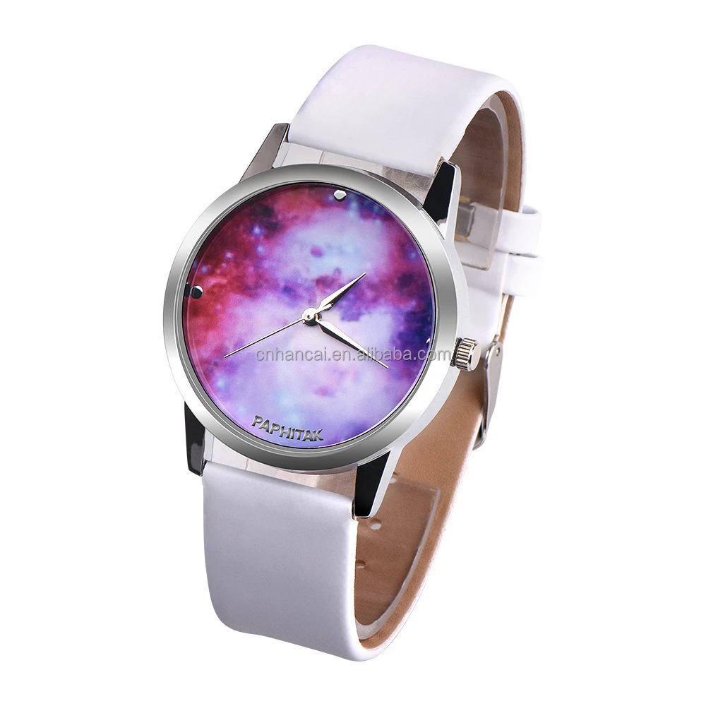 Creative Design Dream Purple Starry Night Watch Women&#x27;s Watches Fashion Leather Watch Casual Life Waterproof Lady Clock