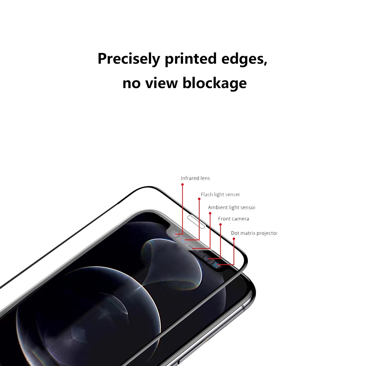 Crystal Clear Tempered Glass Protector Shatterproof Anti Explosion Printed Edge Screen Protector for iPhone 12 iPhone 11