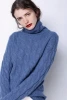 Custom Blue Pullover Oversized Thick Chunky Baggy Cable Knit Turtleneck Sweater for Women