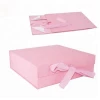 custom different types pink flat foldable/folding elastic packaging gift box with ribbon closure