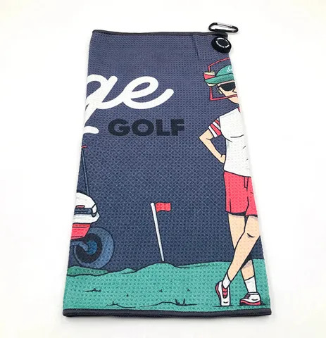 Custom magnetic microfiber golf bag towel with clip and strong industrial strength magnet attached