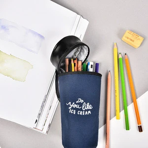 Custom print creative coffee cup shape canvas cartoon pencil pen bag