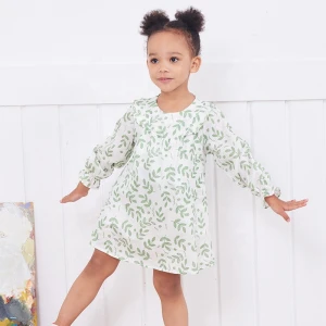 Customized Baby Girl Summer Dress Cotton Bamboo Print Modern Baby Dress