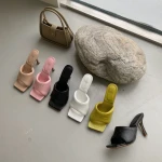 Designer Square Toe Mules Slippers Candy Color Trendy Shoes High Heels 2021